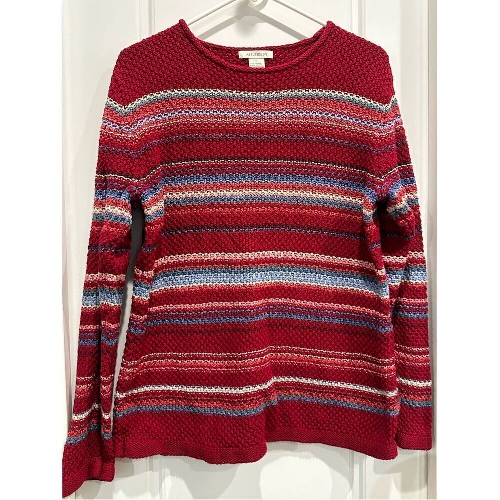 Appleseed’s red women’s striped cotton sweater size Large